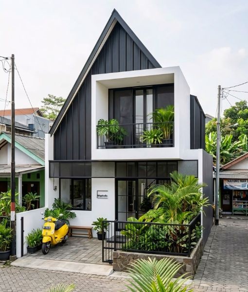 Rumah Tingkat dengan Taman Kecil